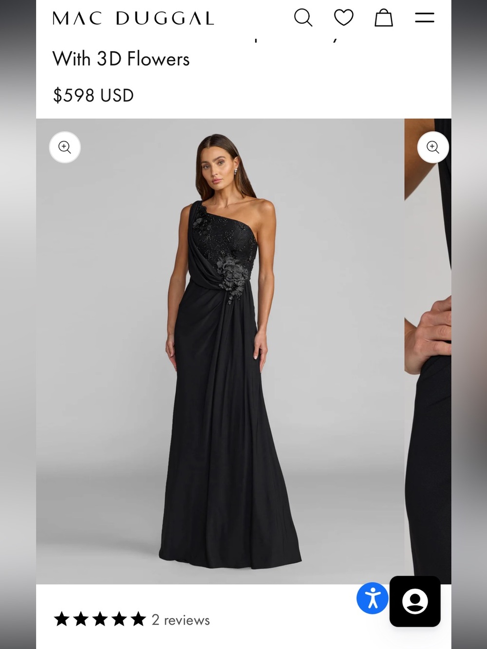 Mac Duggal Black One-Shoulder Evening Gown with 3D Floral Detail